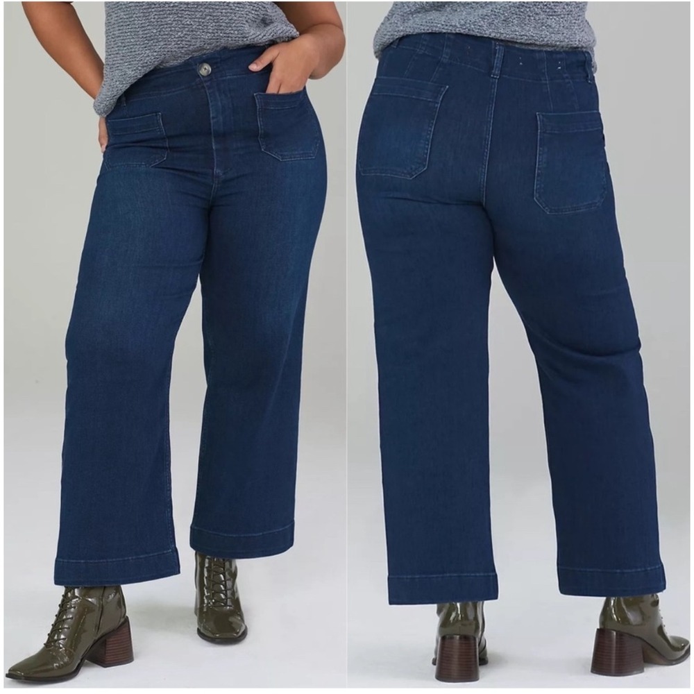 Anthropologie Pilcro The Skipper Cropped Wide Leg‎ Jeans Dark Denim Blue Size 31